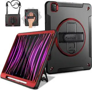 Military Grade Heavy Duty Shockproof Case for iPad Pro 12.9 Inch 6th/5th/4th Generation with Pencil Holder, Rotating Stand, and Hand Strap - Red Military Grade Heavy Duty Shockproof Case for iPad Pro 12.9 Inch 6th/5th/4th Generation with Pencil Holder, Rotating Stand, and Hand Strap - Red