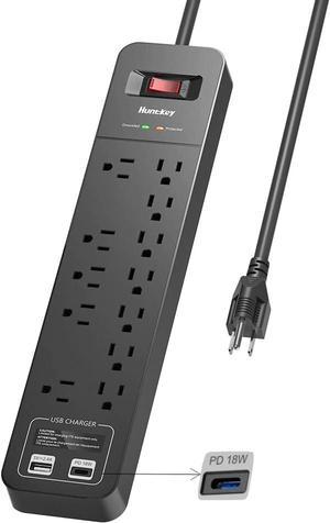 Surge Protector Power StripHuntkey 12 Outlets Power Strip with USB A and USB C Ports for Multiple Devices, 6ft Extension Cord 15A 1875W with 18W PD Fast Charging, 2390 Joules, ETL Listed, Black