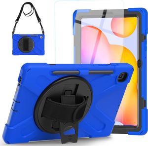 Galaxy Tab S6 Lite 10.4 Case with Screen Protector S Pen Holder for Kids 2024 | Shockproof Protective Cover w/Stand Hand Shoulder Strap Case for  S6 Lite Tablet 2022 2020 -Blue