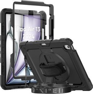 Case for iPad Air 11 Inch M2 with Screen Protector | iPad Air 6th Generation 11 Inch Case 2024 | Shockproof Rugged Drop Protection Cover W/Pen Holder Kickstand Hand Grip Shoulder Strap | Blue