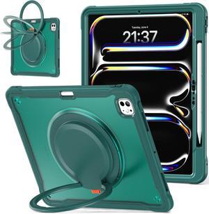 iPad Pro 13 inch Case 2024 M4 Chip Lightweight Dual-Layer Protective Tablet Cover, Durable Shock-Absorbing Corners with 360° Rotating Retractable Kickstand Ring Built-in Pen Slot, Teal