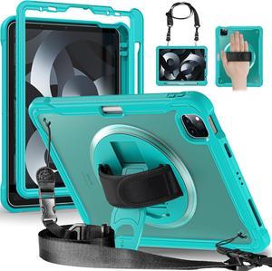 Case for iPad Pro 12.9-inch 2022 6th M2 /2021 (5rd Generation) / iPad Pro 12.9" 4th/3rd Gen Heavy Duty Rugged Shockproof Tablet Cover with 360° Rotating Hand Strap & Shoulder Strap, Blue