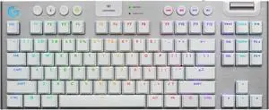G915 X Lightspeed TKL Low-Profile Wireless Gaming Keyboard, Double-Shot PBT Keycaps, Fully Programmable Keys, RGB Backlighting, Sleek Aluminum Finishing, GL Brown Tactile - PC/Mac - White