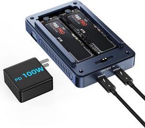 40Gbps M.2 NVMe SSD Enclosure, Cooling Fan, Compatible Thunderbolt 4/3/USB 4.0, Support SSD B+M M-Key, Dual-Bay SSD Enclosure Dual Monitor Support Software RAID, 2 USBC 40Gbps for M1/M2/Windows