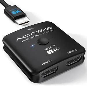 ACASIS HDMI Switch Splitter, 4K@120Hz 8K@60Hz Bidirectional HDMI 2.1 Switcher 2 in 1 Out, HDMI Splitter 2 in 1 Out, Support 4K 3D HDR for Xbox PS5/4/3 Blu-Ray Player Fire Stick Roku HDTV