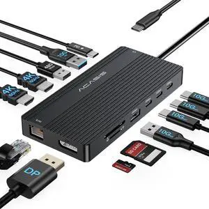 USB C Docking Station Dual Monitor, 14 in 1 USB C Hub, Adapter with 2 HDMI+DP(4K60Hz), Ethernet, 3 USBC 10G,100W PD, SD/TF, Audio, Laptop Docking Station for //Lenovo/ThinkPad/Surface (Black)