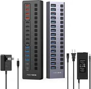 ACASIS 16 Ports USB 3.1 Hub Bundle with Powered USB 3.0 Hub, Include 16 * 10Gbps USB 3.1 A, 2*USB C 3.0+4 Smart Charging Port, 96W & 60W Power Adapter, USB Hub for PC/Laptop, Computer