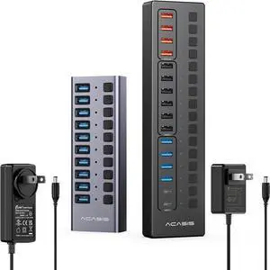 ACASIS 10 Ports USB 3.1 Hub Bundle with Powered USB 3.0 Hub, Include 10 * 10Gbps USB 3.1 A, 2*USB C 3.0+4 Smart Charging Port, 60W & 48W Power Adapter, USB Hub for PC/Laptop, Computer