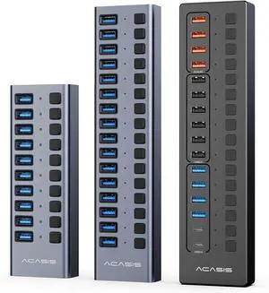 ACASIS 16&10 Ports USB 3.1 Hub Bundle with Powered USB 3.0 Hub, Include 26 * 10Gbps USB 3.1 A, 2*USB C 3.0+4 Smart Charging Port, 96W & 60& 48WPower Adapter, USB Hub for PC/Laptop, Computer