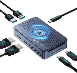 ACASIS 40Gbps M.2 NVMe SSD Enclosure, Mac mini Dock Dual Monitor, USBC Hub with Cooling Fan,2 * 4K@60HZ, 2*USBA-10G, 1*USBC-10G,PD 100W, Works for M1/M2,Support SSD 2280/2260/2242/2230 B+M M-Key