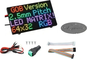2048 RGB Full-Color LED Matrix Panel, 2.5mm Pitch, 64 × 32 Pixels, Compatible with Raspberry Pi/Pico 2W / ESP32, Support Adjustable Brightness, Chainable, Displaying Text, Animation, GOB Waterproof 2048 RGB Full-Color LED Matrix Panel, 2.5mm Pitch, 64 × 32 Pixels, Compatible with Raspberry Pi/Pico 2W / ESP32, Support Adjustable Brightness, Chainable, Displaying Text, Animation, GOB Waterproof