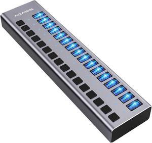 ACASIS Powered USB Hub 16 Ports USB 3.0 Data Hub with Individual On/Off Switches and 12V7.5A 90W Power Adapter USB Hub 3.0 Splitter for Laptop, PC, Computer, Mobile HDD, Flash Drive (16 Ports)