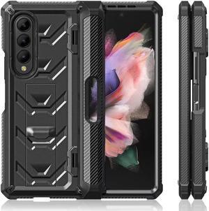 Case for Galaxy Z Fold 3 5G (2021), Rugged Shockproof Protective Case with Kickstand (Black)