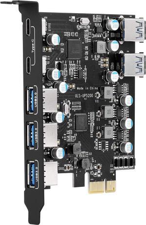 7-Port PCI-E to Type C (2), Type A (5) USB 3.0 Expansion Card with 2 Rear USB 3.0 Ports PCI Express Card Desktop for Windows Mac Pro