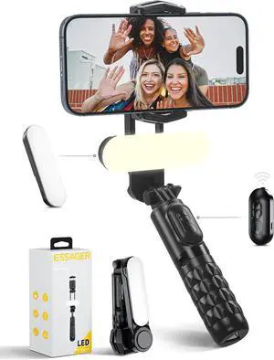 Gimbal Stabilizer with Detachable Fill Light for iPhone Android Smart Phone, Extendable Portable 1-Axis Selfie Stick Tripod with Wireless Remote with 360°Automatic Rotation
