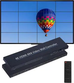 Video Wall Controller, 4K@30Hz 4x4 TV Wall Processor 16 Ways Large Screen Video Splicer Box, Support Images Stitching 2x2 2x3 3x3 3x5 4x2 4x4 5x2 6x2 7x2 etc