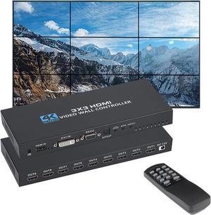 Video Wall Controller 3x3, TV Wall Processor, 4K x 2K HDMI Multi-Screen Splicing Processor, Support Support 1-Way HDMl or DVI Input and 9 HDMl Output Support Images Stitching 3x2 2x3 2x2 4x2 2x4 etc