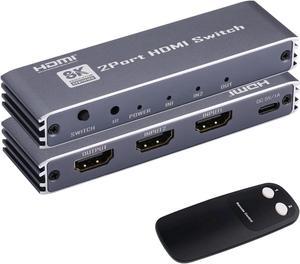 8K@60Hz HDMI 2.1 Switch, 8K HDMI Switcher Splitter 2 in 1 Out, Supports 8K@60Hz, 4K@120Hz, 1080P@240Hz, HDR10+, 3D, Dolby Compatible with PS5 Xbox Blu-Ray Player etc