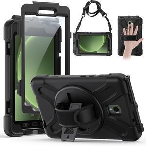 Case for Galaxy Tab Active 5 2024/Active 3 2021 8 inch Tablet Case, SM-X300/306B/X307/T570/T577Cover Protective Shockproof with Screen Protector, Pencil Holder, 360 Rotating Handle, Stand Strap- Black