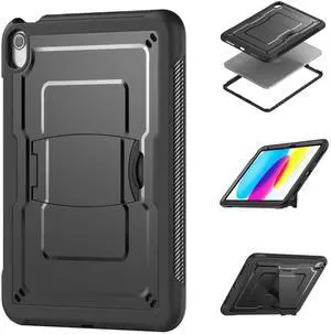 Case for iPad 11 inch (A16, 11th) 2025, for iPad 10th Generation 10.9'' 2022, Drop Protection Case with Screen Protector, Pen Holder and Kickstand, Rugged Full Body Protecti, Frosting-Anti-Slip, Black