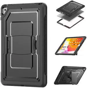 Case for iPad 9th/8th/7th Generation 10.2-Inch (2021/2020/2019 Release), with Built-in Screen Protector and Kickstand, Rugged Full Body Protective Cover for Apple iPad 10.2 Inch - Black