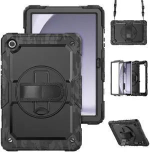 Case for Sam-sung Galaxy Tab A9 Plus 11 inch, Heavy Duty Shockproof Case with Rotatable Stand & Shoulder Strap, Camouflage black