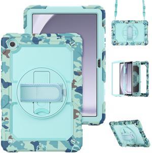 Case for Sam-sung Galaxy Tab A9 Plus 11 inch, Heavy Duty Shockproof Case with Rotatable Stand & Shoulder Strap, Camouflage Blue
