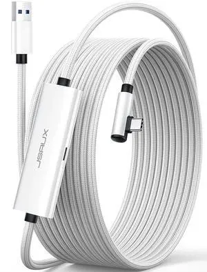 JSAUX Link Cable with 18W Charging 16ft, Compatible with Oculus Meta Quest 3S/ 3/ 2/ Pro and Pico 4, PC VR, Steam VR Accessories, 2-in-1 High Speed 5Gbs USB3.0 to USB C Data Cord for VR Headset