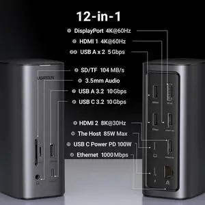 Revodok Pro 312 USB C Docking Station, DisplayLink 12-in-1 Triple Display Dock for Mac & Win with 8K/4K HDMI DP, 10Gbps USB A & C, 100W PD, G Ethernet, SD/TF, 3.5mm