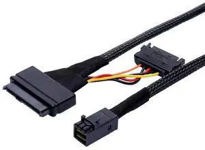 Mini SAS SFF-8643 to U.2 SFF-8639 Cable, PCIe 4.0 X4 85 Ohm with 15-Pin SATA Power for NVMe SSD Hot-Swap, 0.75~0.8m(2.46~2.62ft)