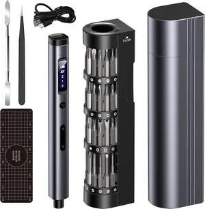 Electric Screwdriver Set, Rechargeable Cordless Screwdriver Kit, Precision Repair Tool Kit with Bits, LED Lights, Charging Cable, Carrying Case, for Watches, Phones, Glasses