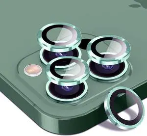 [3 + 1 Pack]  Fisheye Camera Lens Protector for iPhone 13 Pro Max 6.7"  iPhone 13 Pro 6.1", 9H Hardness Tempered Glass, Metal Ring Camera Cover, Ultra HD, Anti-Scratch (Green)