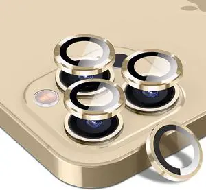 [3 + 1 Pack]  Fisheye Camera Lens Protector for iPhone 13 Pro Max 6.7"  iPhone 13 Pro 6.1", 9H Hardness Tempered Glass, Metal Ring Camera Cover, Ultra HD, Anti-Scratch (Gold)