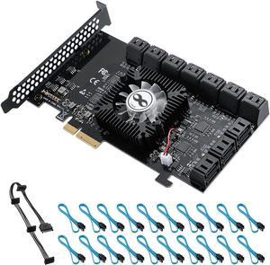 PCI-E 4X SATA Card 20 Ports, PCI Express SATA Controller Expansion Card, 6 Gb/s SATA 3.0 PCIe Card with 20 SATA Cables and Low Profile Bracket,6*ASM1064+ASM1812 Chipset,Non-Raid