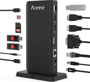 Aceele Docking Station, 15-in-1 USB C Docking Station Dual Monitor for MacBook Pro, USB C Dock with Dual HDMI, VGA, Triple 4K Display, 100W Max Charging for Laptop, USB A/USB C, SD/TF, Ethernet, Audio