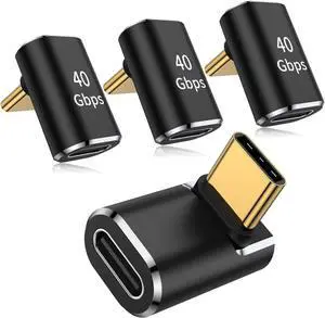 90 Degree USB C Adapter (4 Pack) USB Type C Right Angle Connector for Steam Deck ROG Ally MacBook Notebook Smart Tablet & Phone and More - Black