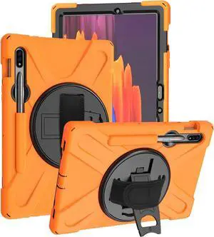 Galaxy Tab S7 Plus 12.4 Case Shockproof Heavy Duty Durable Dual-Layer Cover Kickstand Handstrap Shoulderstrap Sling for Samsung Galaxy Tab S7+ 2020 SM-T970 (Shield Orange)