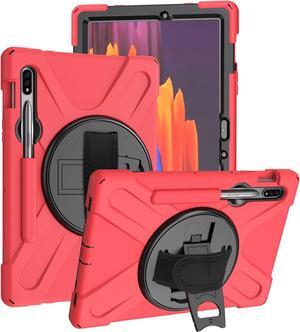 Galaxy Tab S7 11 T870 Case Shockproof Heavy Duty Durable Dual-Layer Cover Kickstand Handstrap Shoulderstrap Sling for Samsung Galaxy Tab S7 2020 SM-T870 (Shield Red)