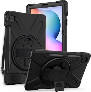 Galaxy Tab S6 Lite 10.4 2020 P610, Heavy Duty Shockproof Durable Case, Kickstand, Handstrap, Carrying Shoulderstrap Sling for Samsung Galaxy Tab S6 Lite 10.4 P610 (Shield Black)