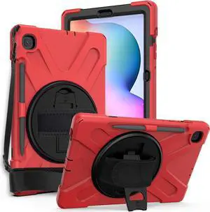 Galaxy Tab S6 Lite 10.4 2020 P610/P615, Heavy Duty Shockproof Durable Case Stand Carrying Shoulder Strap Sling for Samsung Galaxy Tab S6 Lite 10.4 SM-P610/SM-P615 2020 (Shield Red)