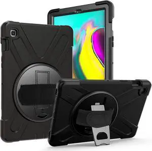 Shockproof Case Full-Body Heavy Duty Cover Stand with Shatterproof Ceramic Screen Protector for Samsung Galaxy Tab A 10.1 2019 T510 T515 (Black)
