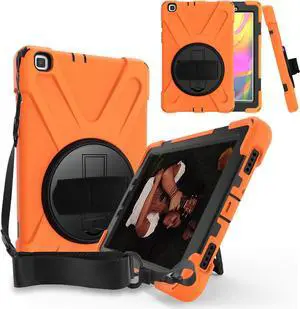 Shockproof Case Full-Body Heavy Duty Cover Stand with Shatterproof Ceramic Screen Protector for Samsung Galaxy Tab A 8.0 2019 T290 T295 (Orange)