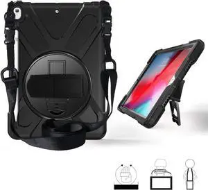 Shockproof Case Full-Body Heavy Duty Cover Stand with Shatterproof Ceramic Screen Protector for Apple iPad Pro 10.5 / iPad Air 3rd Gen (Black)