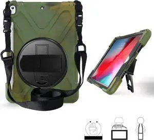 Shockproof Case Full-Body Heavy Duty Cover Stand with Shatterproof Ceramic Screen Protector for Apple iPad Pro 10.5 / iPad Air 3rd Gen (Camouflage)