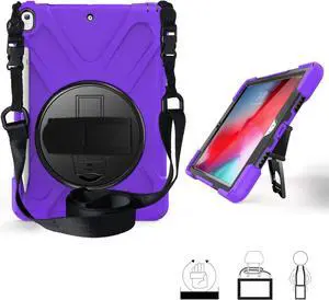 Shockproof Case Full-Body Heavy Duty Cover Stand with Shatterproof Ceramic Screen Protector for Apple iPad Pro 10.5 / iPad Air 3rd Gen (Purple)