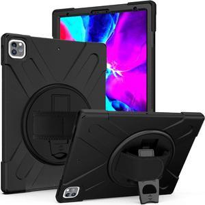 Shockproof Case Full-Body Heavy Duty Cover Stand with Shatterproof Ceramic Screen Protector for Apple iPad Pro 12.9 3rd 4th Gen (Black)