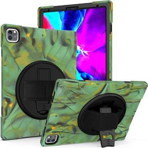 Shockproof Case Full-Body Heavy Duty Cover Stand with Shatterproof Ceramic Screen Protector for Apple iPad Pro 12.9 3rd 4th Gen (Camouflage)