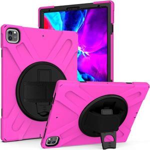 Shockproof Case Full-Body Heavy Duty Cover Stand with Shatterproof Ceramic Screen Protector for Apple iPad Pro 12.9 3rd 4th Gen (Hot Pink)