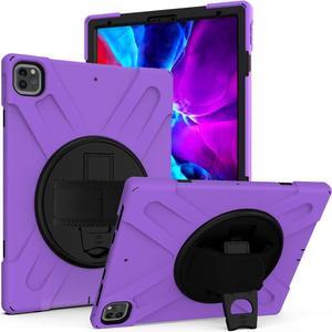 Shockproof Case Full-Body Heavy Duty Cover Stand with Shatterproof Ceramic Screen Protector for Apple iPad Pro 12.9 3rd 4th Gen (Purple)