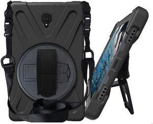 Galaxy Tab S4 2018 Case 10.5, Heavy Duty Case Tempered Glass Screen Protector Cover Kickstand Handle Carrying Sling Strap for Samsung Galaxy Tab S4 T830 T835 T837 (Black)